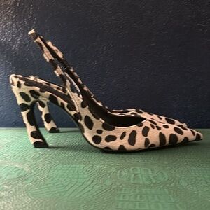 SCHUTZ Lexi Bling Wild calf hair Dalmatian fur pointed-toe slingback power pumps